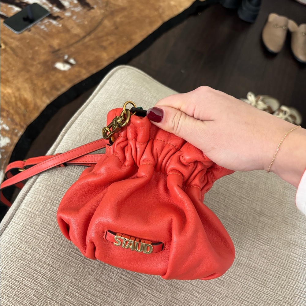 STAUD Orange Leather Mini Bag